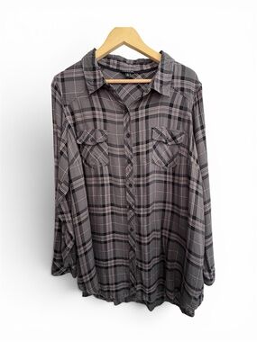 Torrid Gray Black Plaid Button-Up Shirt Size 2 Plus Size Grunge Cottagecore
